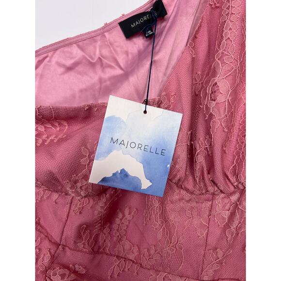 NWT Majorelle Ilaria One Shoulder Lace Overlay Mini Dress Pretty Pink Size: M - Picture 4 of 7